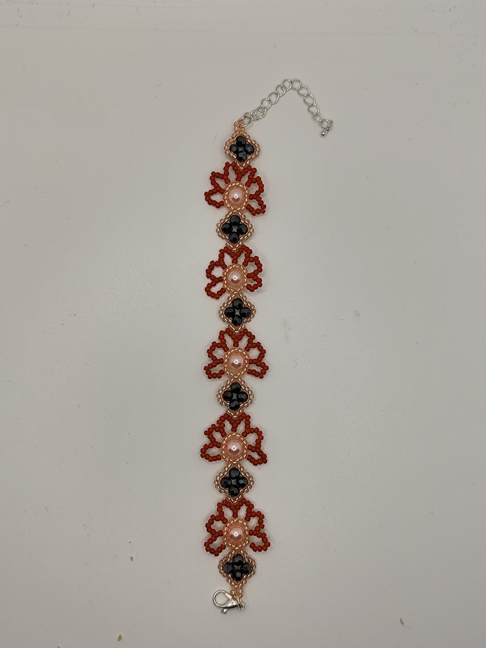 Handcrafted Red Beaded Floral Bracelet